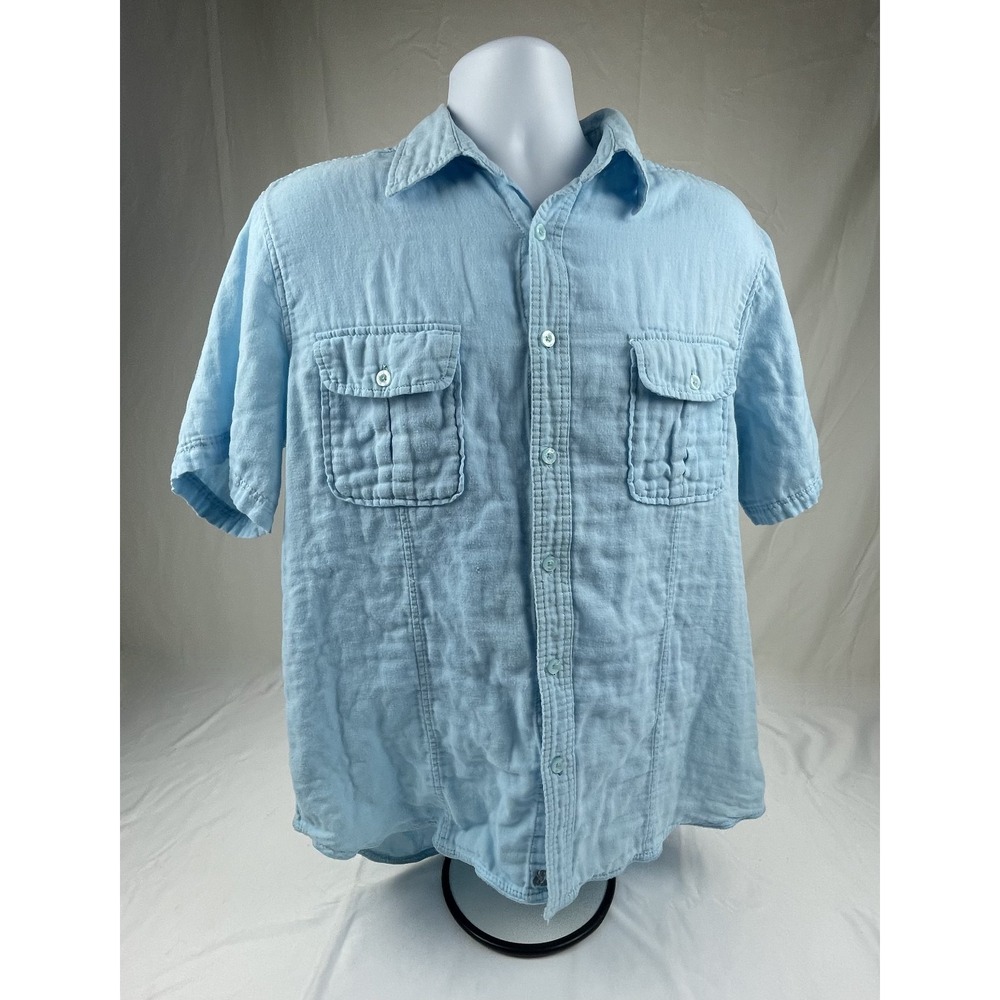 MARGARITAVILLE MENS MEDIUM BLUE 100% COTTON BUTTON FRONT CASUAL CAMP SHIRT